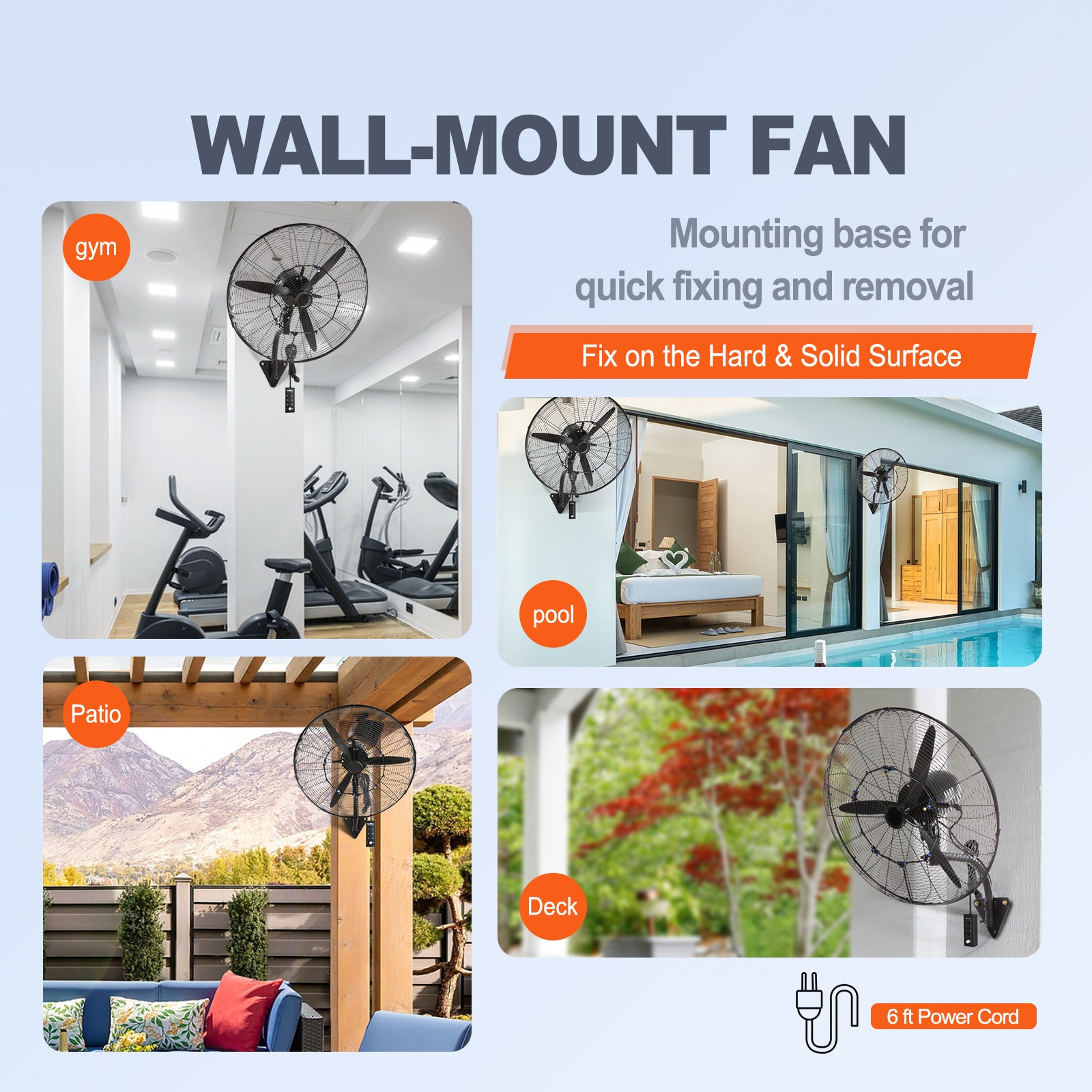 Industrial Wall-mounted Misting Fan 3-speed Oscillating Air Cooler_voghion.com